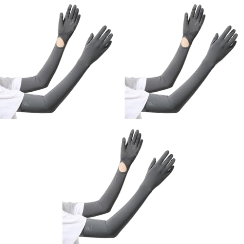 PALAY® Hand Gloves for Sun Protection with Arm Sleeves for Women, Nylon Ice Silk Sun Protection Gloves Women Cooling UV Hand Cover Arm Sleeves for Bike Riding - Grey, Open Finger Tip & Anti-slip 3 PCS PALAY® Hand Gloves for Sun Protection with Arm Sleeves for Women, Nylon Ice Silk Sun Protection Gloves Women Cooling UV Hand Cover Arm Sleeves for Bike Riding - Grey, Open Finger Tip & Anti-slip 3 PCS